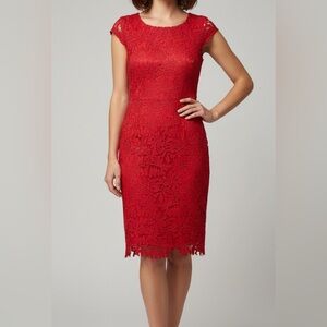 Lulu’s Rouge Suzette Red Guipure Lace Sheath Dress Hot Pink Size Medium